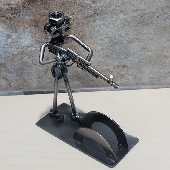 Nuts and Bolts Rifleman Figurine Business Card Holder Metal Shooting Hunting - Picture 11 of 13